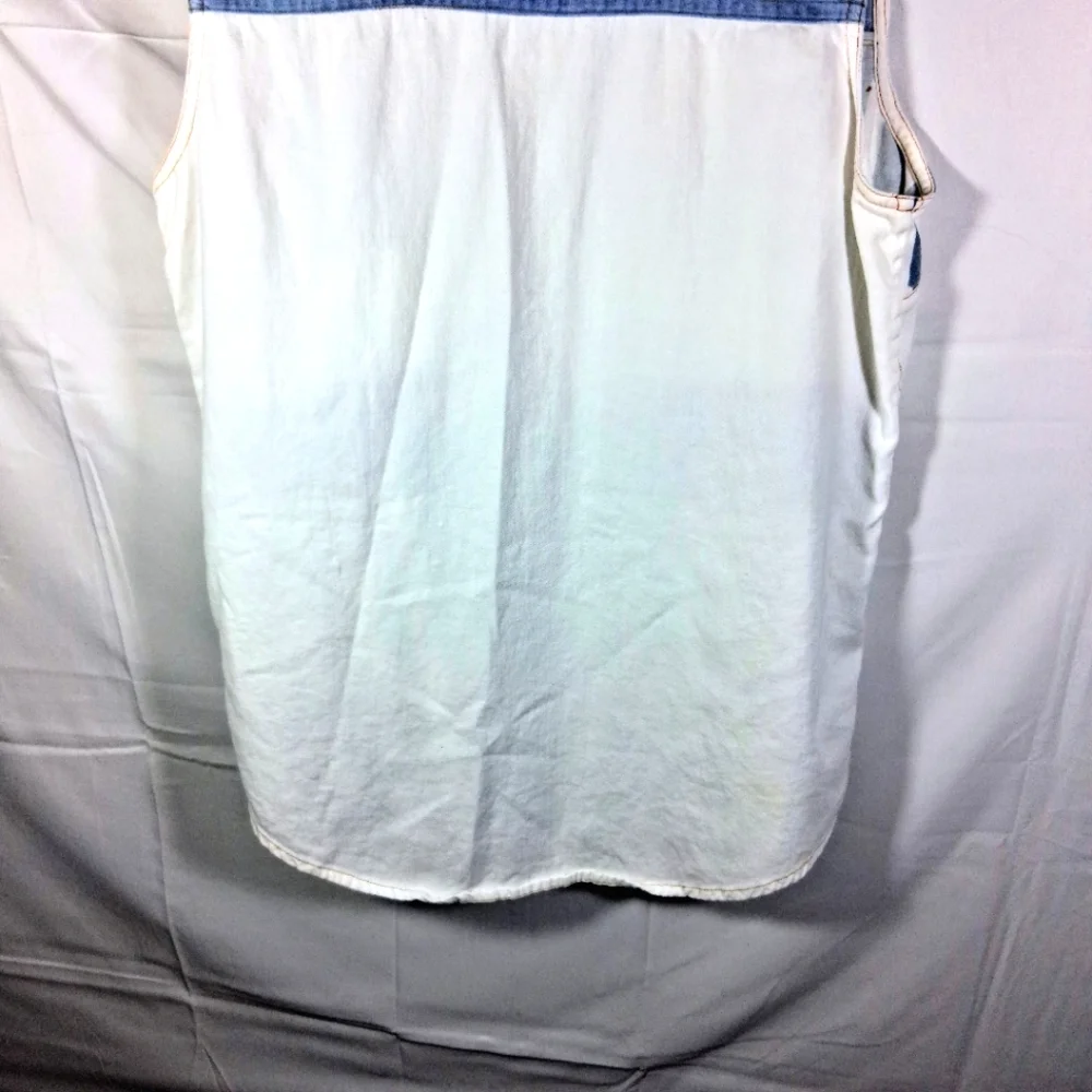 Women's Small Kikomo Vintage Western Boho Blue and White Striped Sleeveless Top - Picture 10 of 10